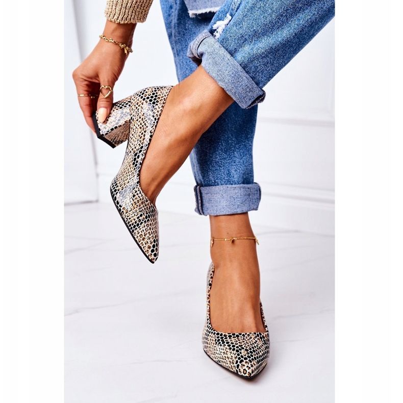 Läderpumpar med djurmönster Lewski-skor 2801 Svart-Beige 1