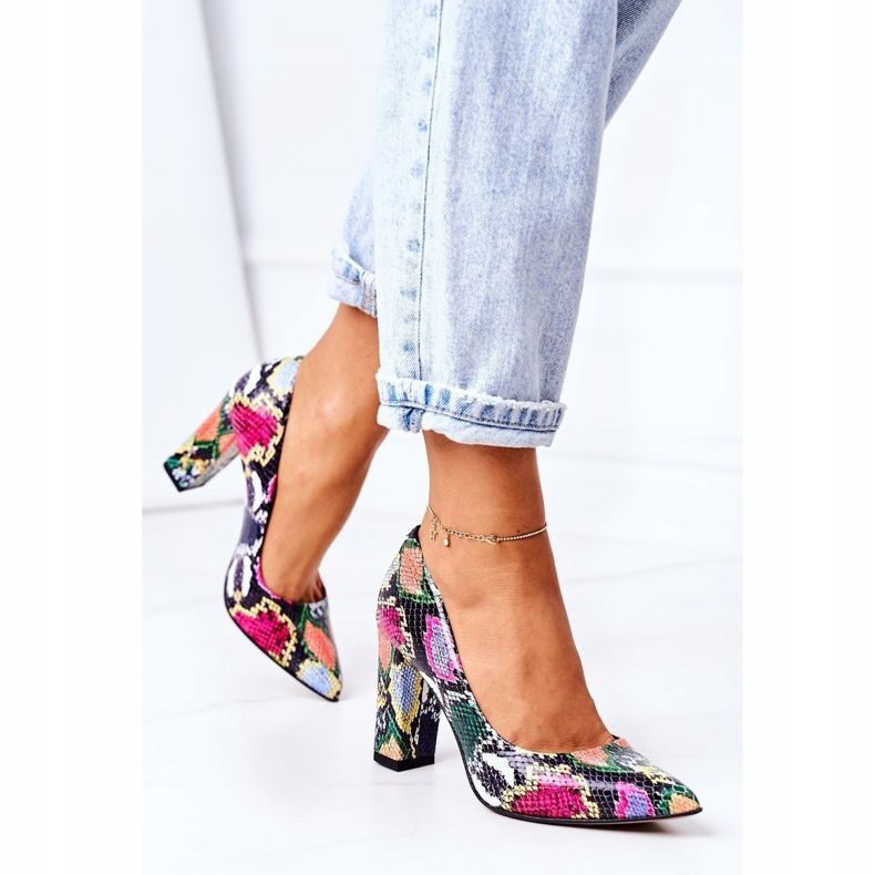 Lewski Shoes Läderpumpar med ormskinnsmönster Lewski -skor 2453 Färgglada mångfärgad 2