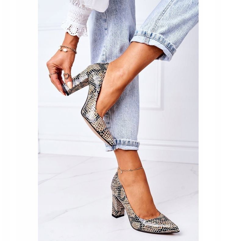 Lewski Shoes Läderpumpar med djurmönster Lewski-skor 2453 Svart-Beige 1