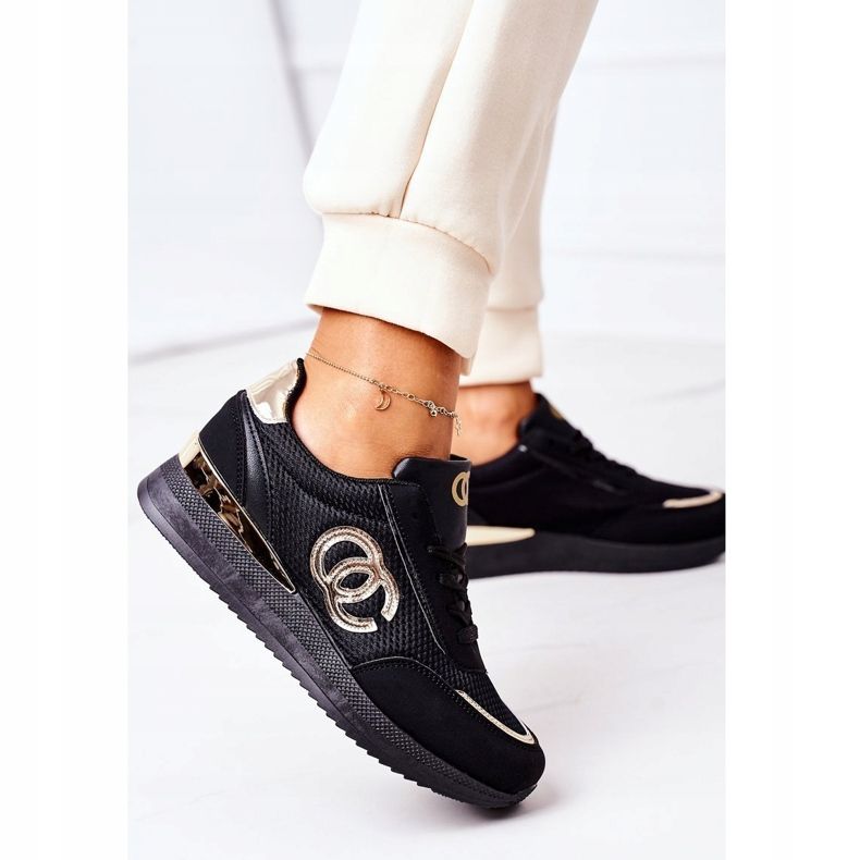 PE1 Kvinnors sportskor Sneakers Svart och guld under kontroll gyllene 2