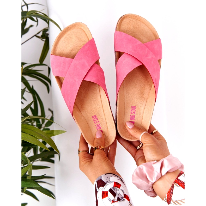 Läderprofilerade tofflor Big Star HH274597 Fuchsia rosa 1