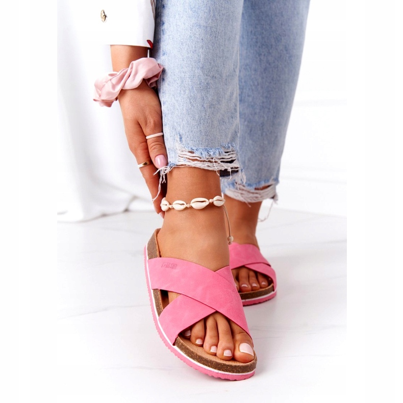 Läderprofilerade tofflor Big Star HH274597 Fuchsia rosa 2