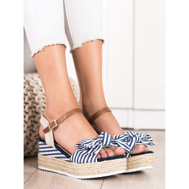 Sweet Shoes Espadrilles sandaler med ränder beige marinblå 1