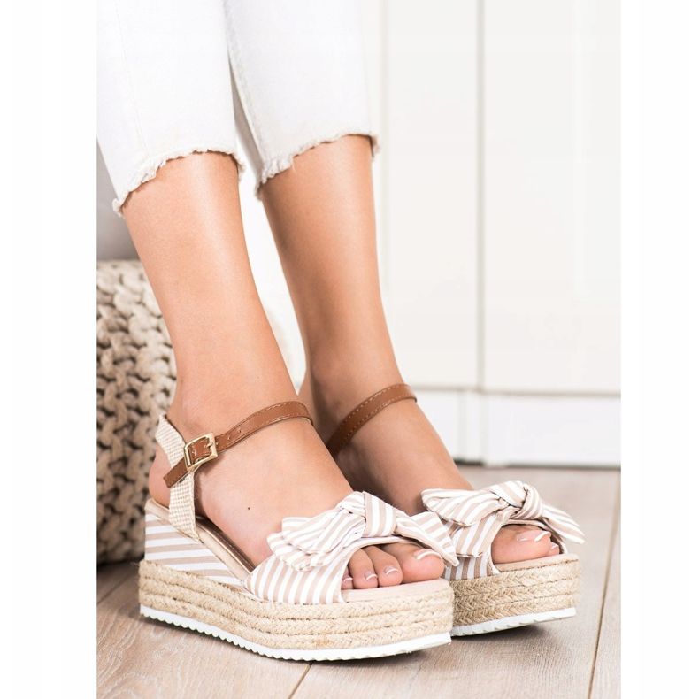 Sweet Shoes Espadrilles sandaler med ränder beige brun 2