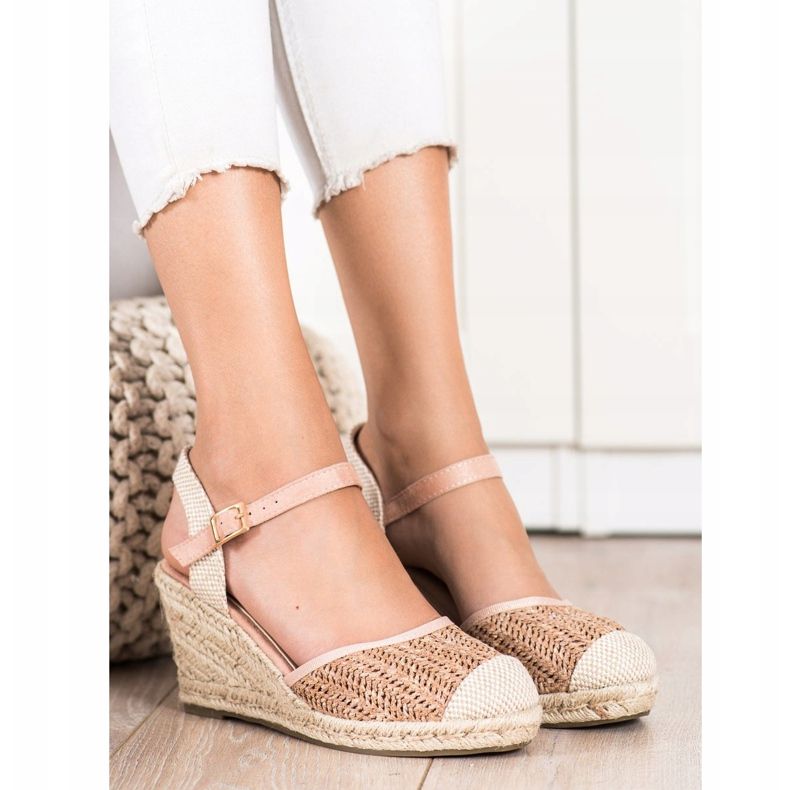 Sweet Shoes Openwork Espadrilles på kilen beige brun rosa 1