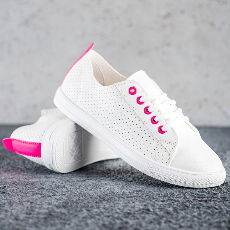 SHELOVET Openwork sneakers med ekoläder vit 1