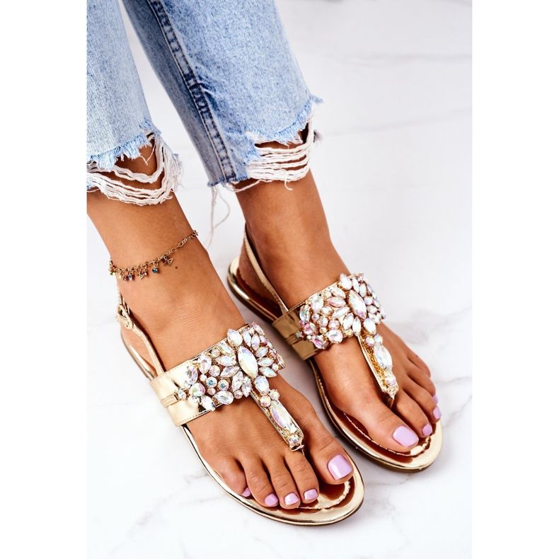 Sandaler Flip-flops With Crystals Lu Boo Golden gyllene 1