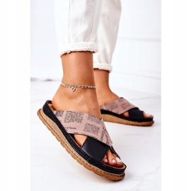 Maciejka 04986-01 Svartbruna profilerade läder tofflor 2