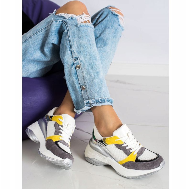 SHELOVET Snygga WHITE AND GREY sneakers vit 1