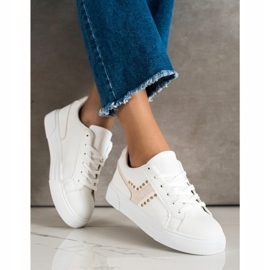 SHELOVET Knutna skor med beige insats vit 2