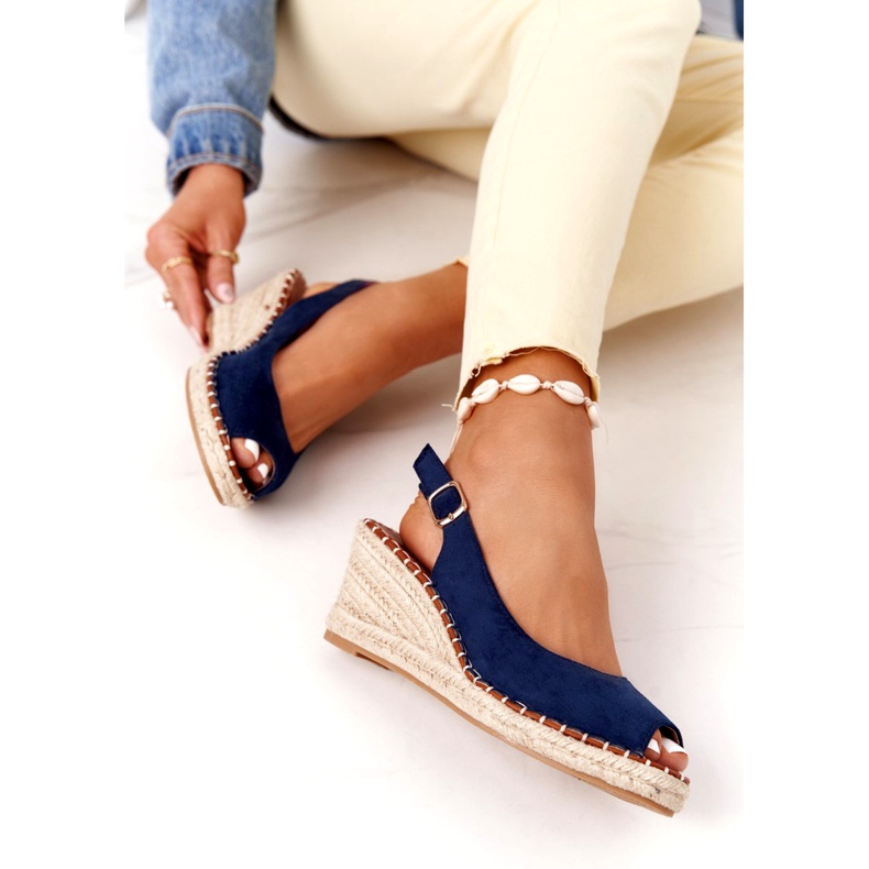 PG1 Las Palomas Sandaler med kil och flätor marinblå 3