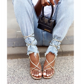 PS1 Knutna sandaler på en hög klack med fyrkantig tå gyllene bana 3