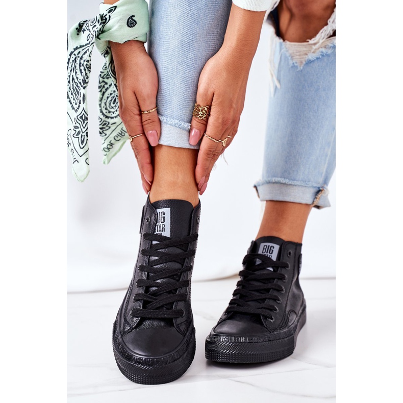 Kvinnors läderhöga sneakers Big Star GG274015 Svart 2