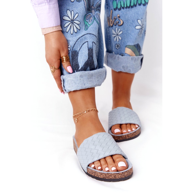 MSMG Blå Catalina Läder Tofflor På Kork Sula 3