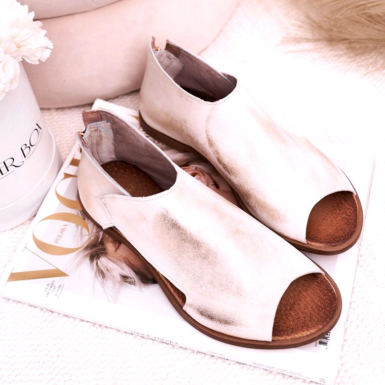 Nicole Platta lädersandaler för kvinnor Vit Natalie gyllene 1