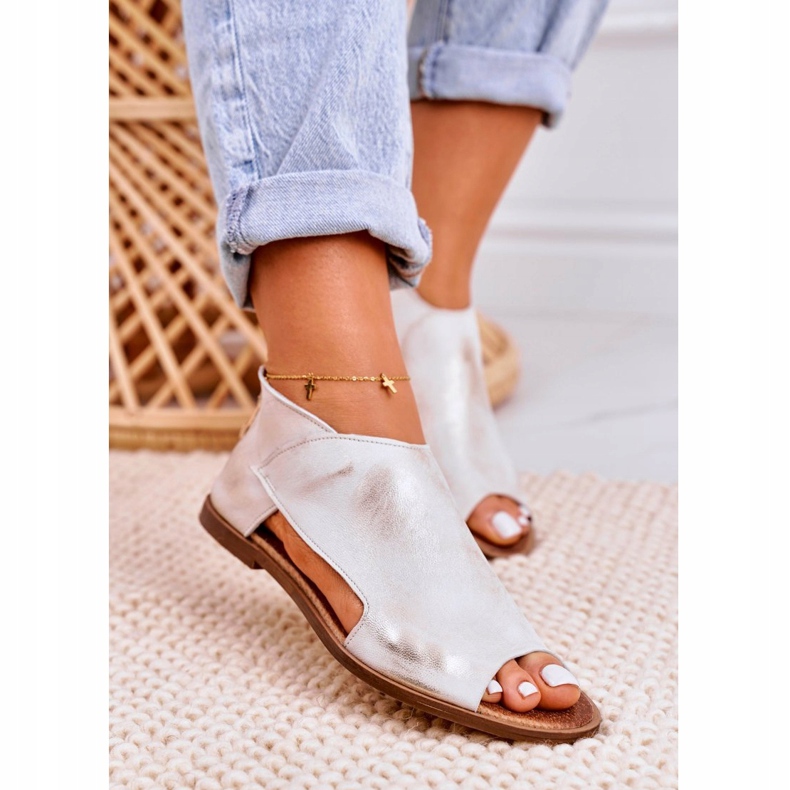 Nicole Platta lädersandaler för kvinnor Vit Natalie gyllene 3