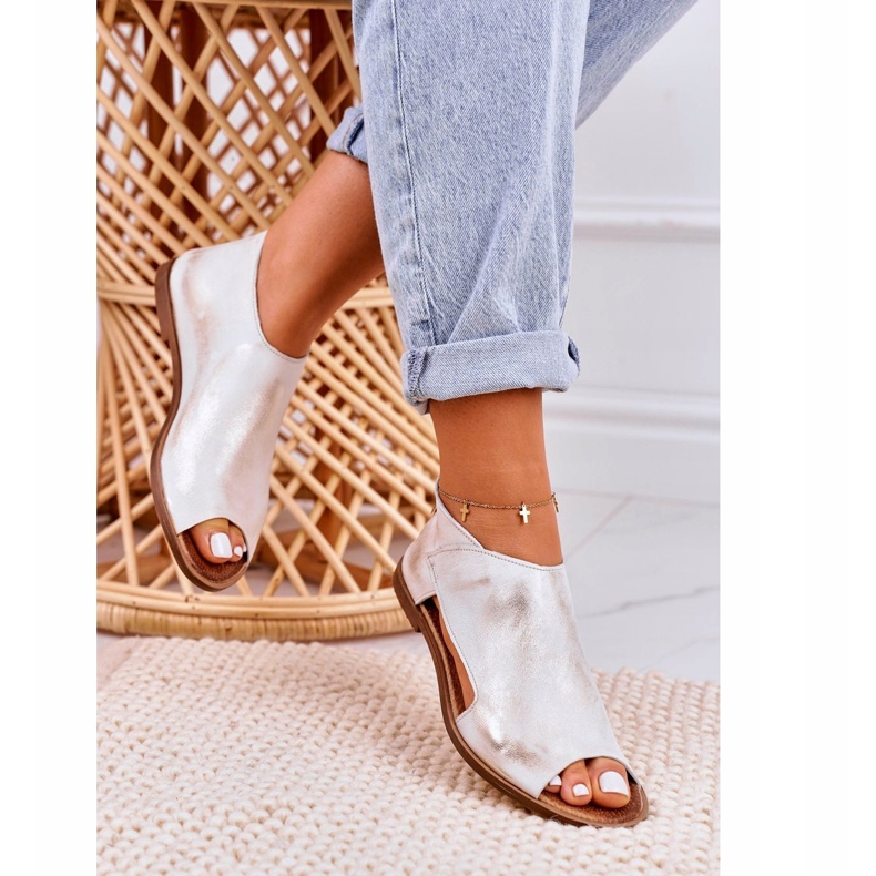 Nicole Platta lädersandaler för kvinnor Vit Natalie gyllene 4