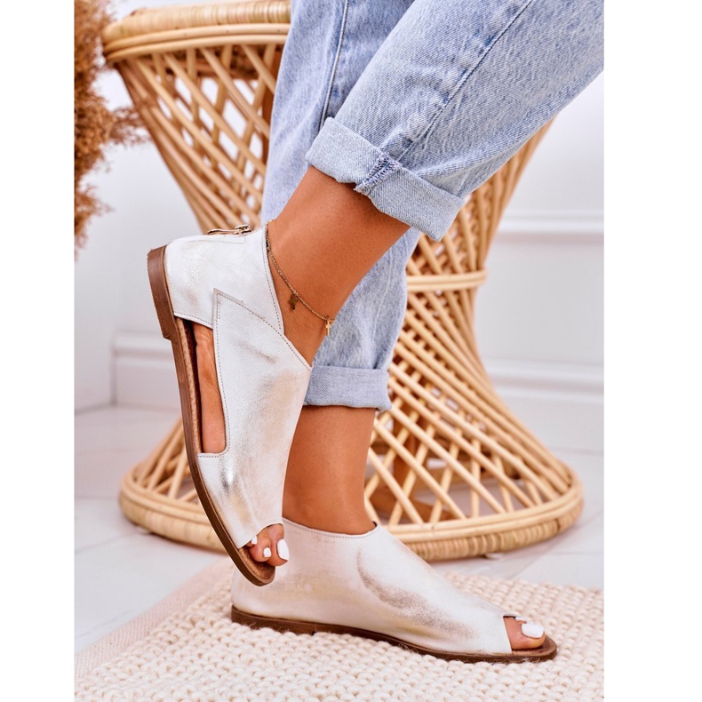 Nicole Platta lädersandaler för kvinnor Vit Natalie gyllene 5