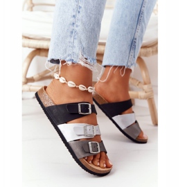 Läderprofilerade tofflor Big Star HH274588 Svart och silver 5