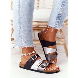 Läderprofilerade tofflor Big Star HH274588 Svart och silver 4