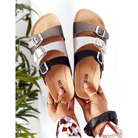 Läderprofilerade tofflor Big Star HH274588 Svart och silver 1