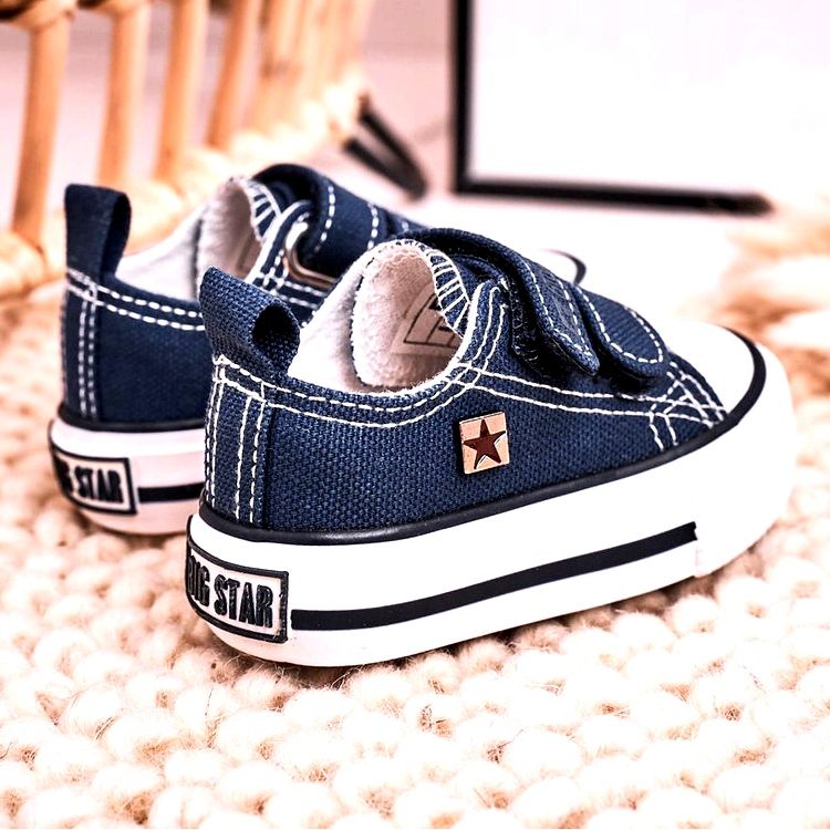 Barn låga sneakers med kardborreband Big Star HH374097 Marinblå 6