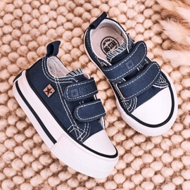 Barn låga sneakers med kardborreband Big Star HH374097 Marinblå 3