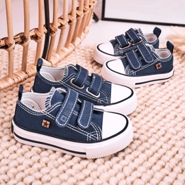 Barn låga sneakers med kardborreband Big Star HH374097 Marinblå 4