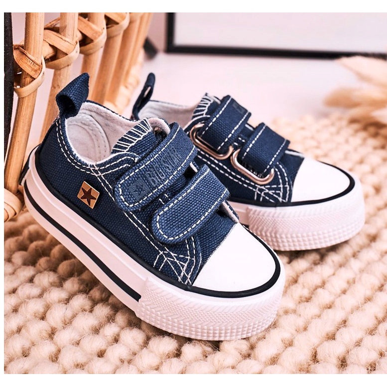 Barn låga sneakers med kardborreband Big Star HH374097 Marinblå 5
