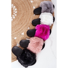 FJ1 Gummi tofflor med Fuchsia mjuk päls rosa 1