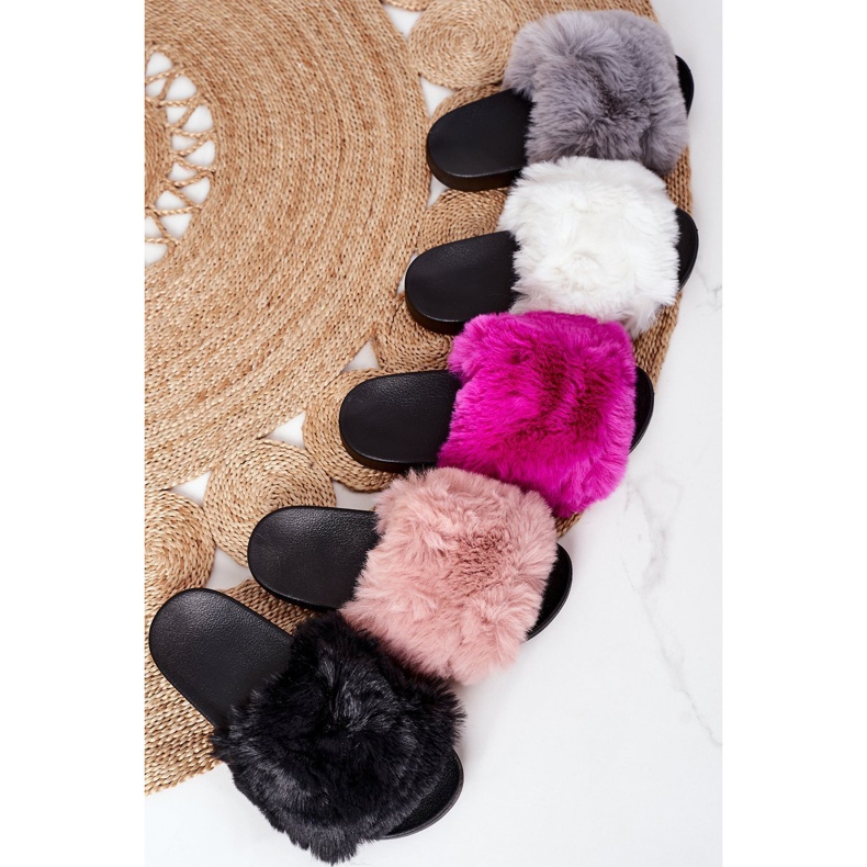 FJ1 Gummi tofflor med Fuchsia mjuk päls rosa 1