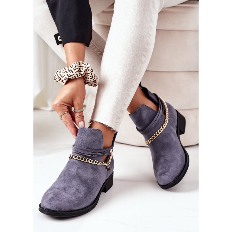 PS1 Mocka stövlar med en kedja Blue Elvira blå 2