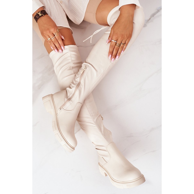 PS1 Läderstövlar över knä Beige Selina 1