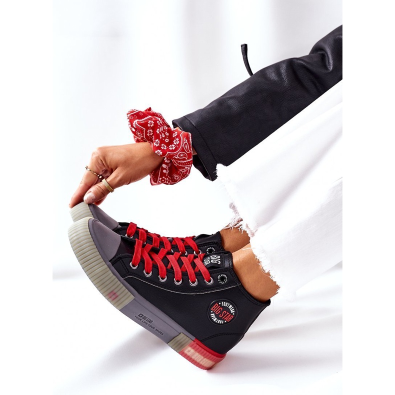 Läderhöga sneakers Big Star II274139 Svart röd 1