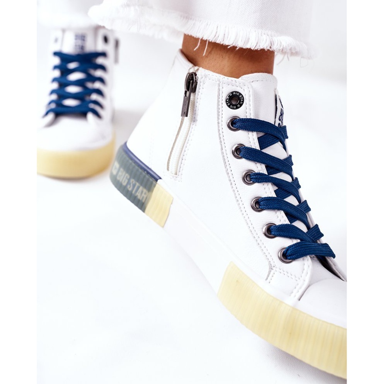 Läderhöga sneakers Big Star II274137 Vit marinblå 1