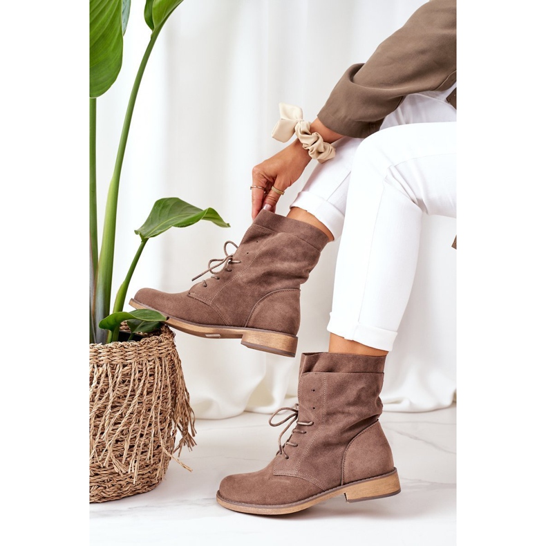 PS1 Stövlar med dubbla överdelar Ljusbruna Violetta kaki 2