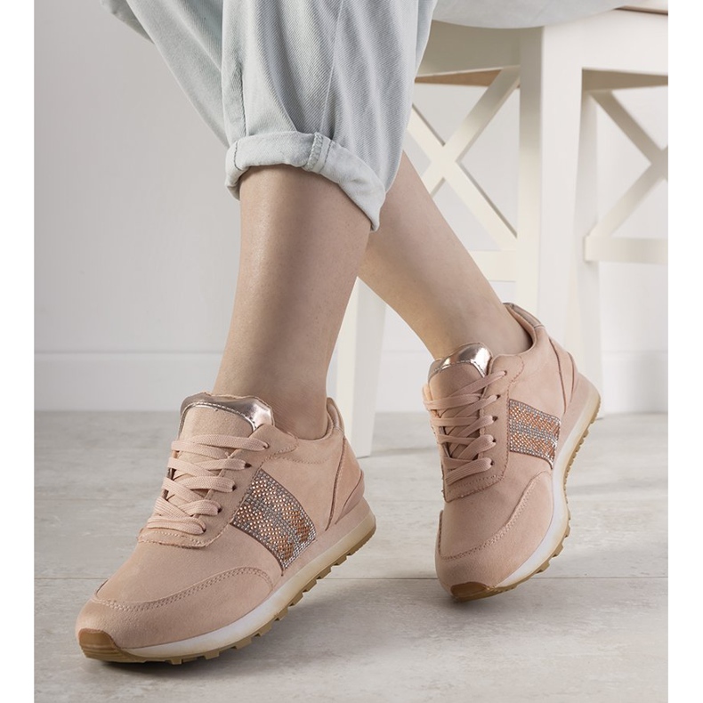 Rosa sneakers med cubic zirconia Ratia beige 1
