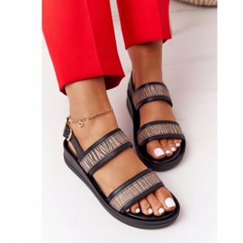 Läder Wedge Sandaler Laura Messi 2232 Svart beige 3