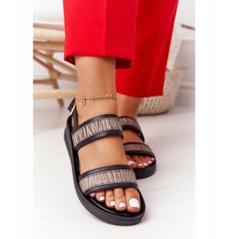 Läder Wedge Sandaler Laura Messi 2232 Svart beige 5