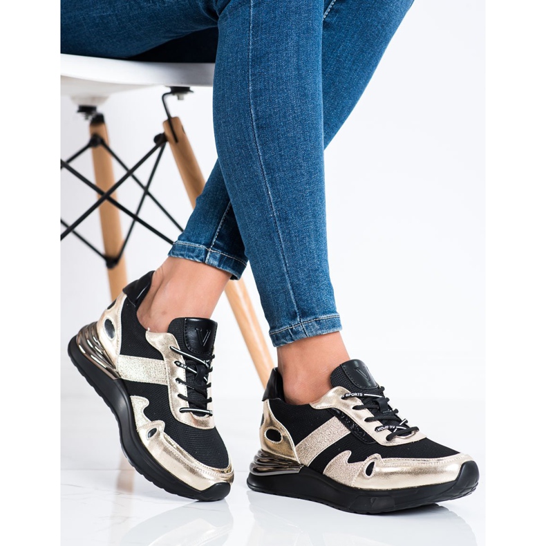 VINCEZA Glitter Sneakers svart gyllene 2