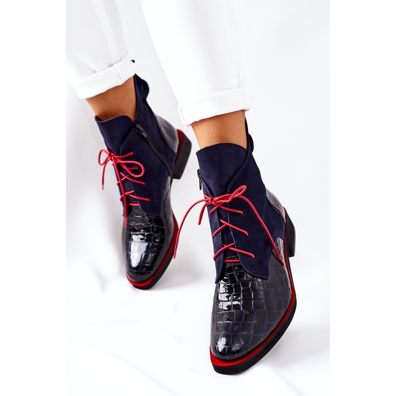 Alberto Violli Läderstövlar Alligator mönster Marinblå Bruselle röd 2