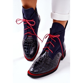 Alberto Violli Läderstövlar Alligator mönster Marinblå Bruselle röd 1