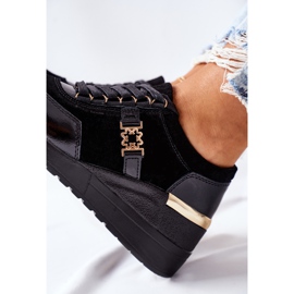 S.Barski Kvinnor Läder Wedge Sneakers Svart Montessori 1