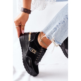 S.Barski Kvinnor Läder Wedge Sneakers Svart Montessori 2