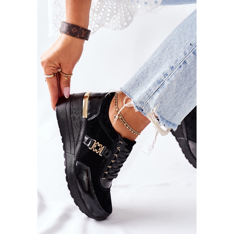 S.Barski Kvinnor Läder Wedge Sneakers Svart Montessori 2