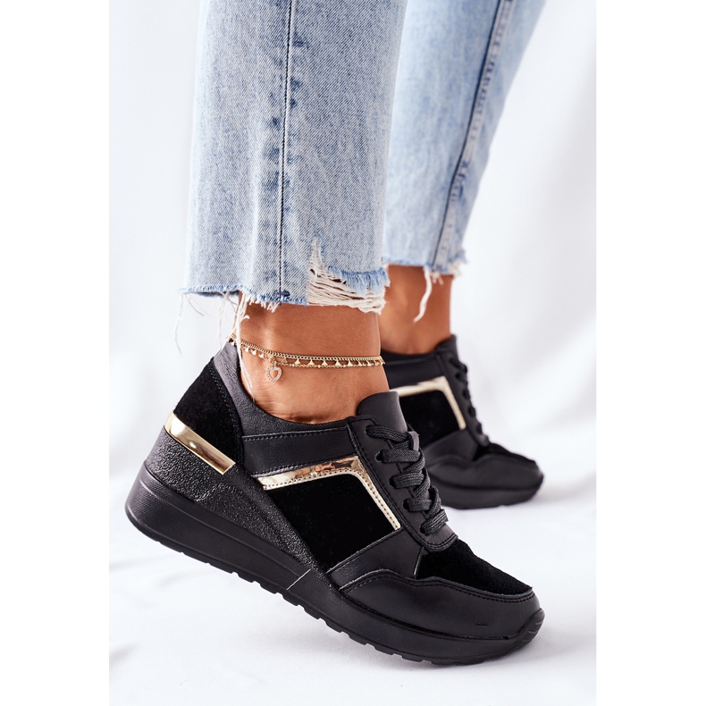 S.Barski Kvinnor Leather Wedge Sneakers Black Manitoba svart 1