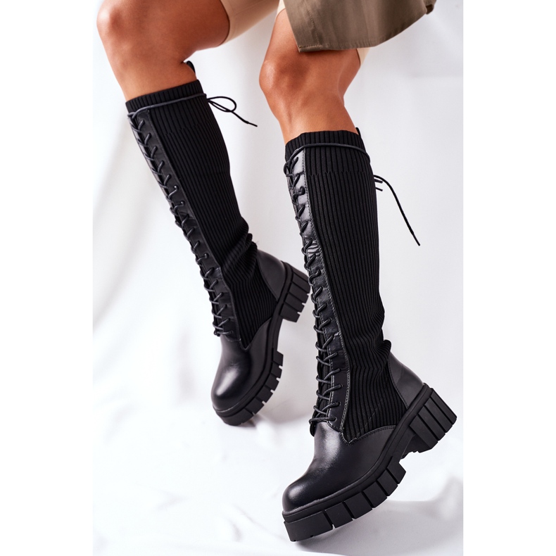 PB1 Höga stövlar med en socka Svart Monteri 2