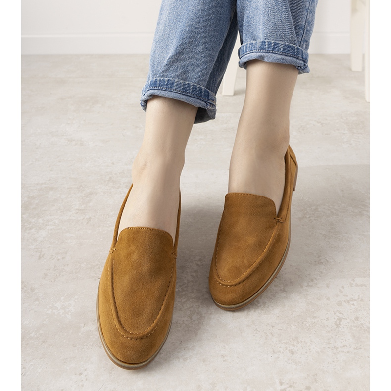 Downtown kamel loafers med platta hälar brun 1