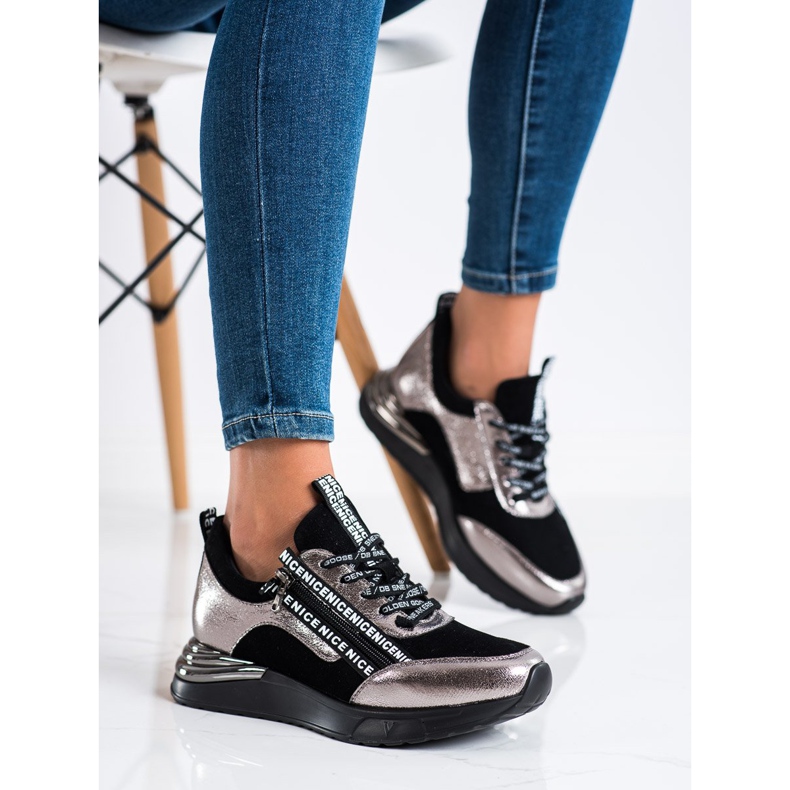 VINCEZA sneakers med dragkedja svart gyllene 2