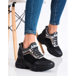 SHELOVET Trendiga Wedge Sneakers Love svart 1